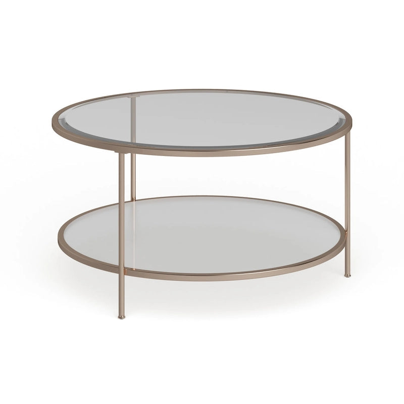Round Two-Tier Glass Top Coffee Table with Metallic Gold Frame