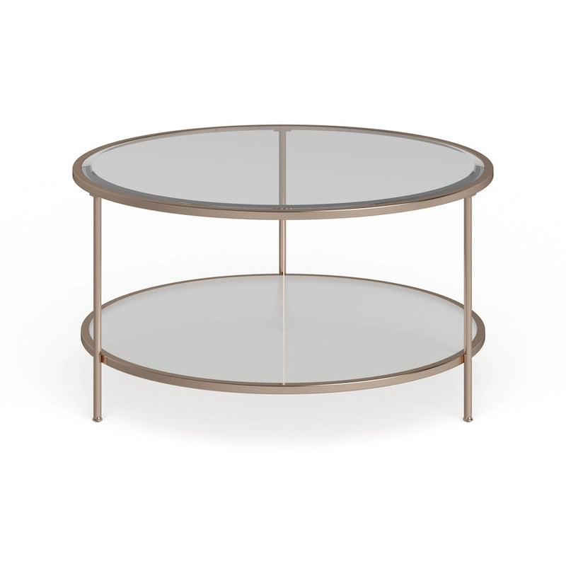 Round Two-Tier Glass Top Coffee Table with Metallic Gold Frame