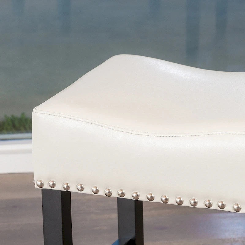 30-Inch Backless Bonded Leather Bar Stool with Nailhead Trim Black