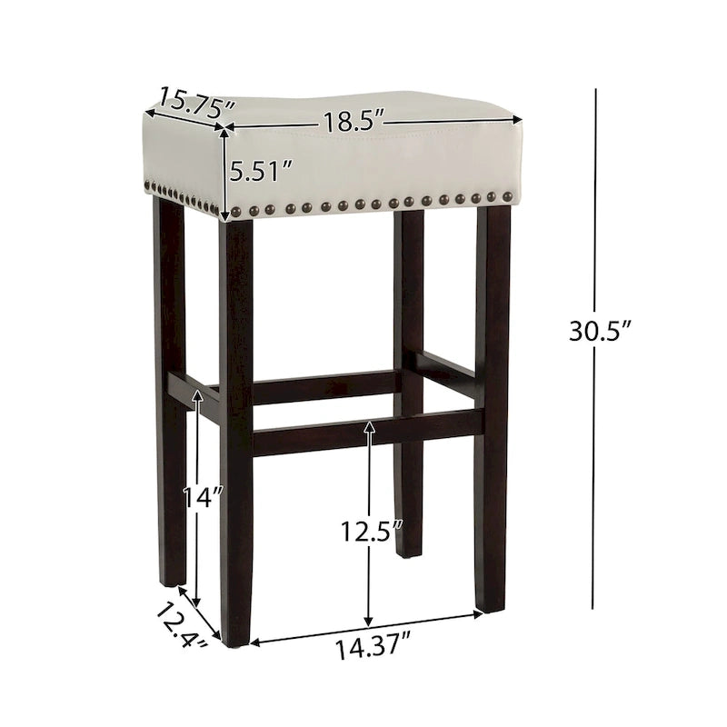 30-Inch Backless Bonded Leather Bar Stool with Nailhead Trim Black