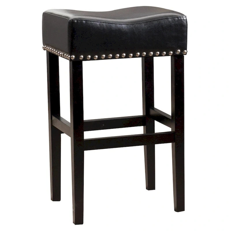 30-Inch Backless Bonded Leather Bar Stool with Nailhead Trim Black