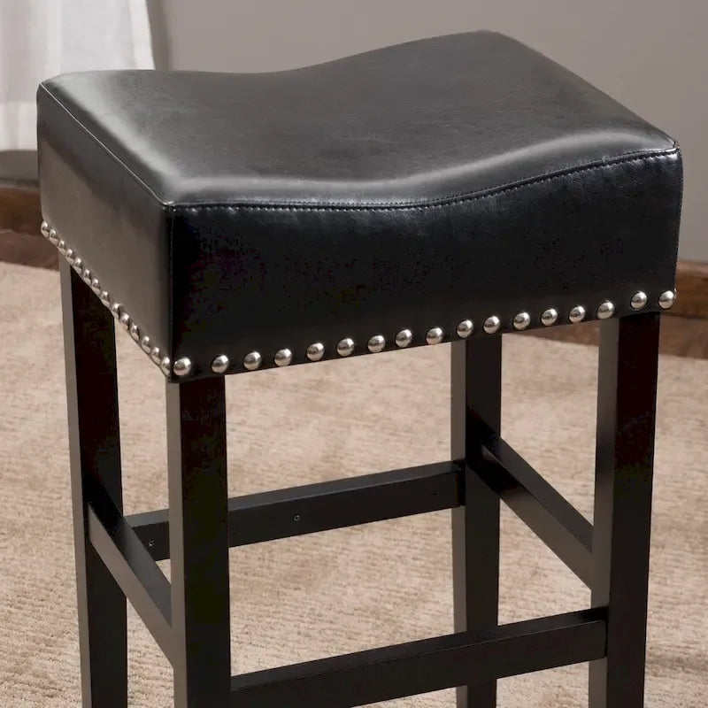 30-Inch Backless Bonded Leather Bar Stool with Nailhead Trim Black