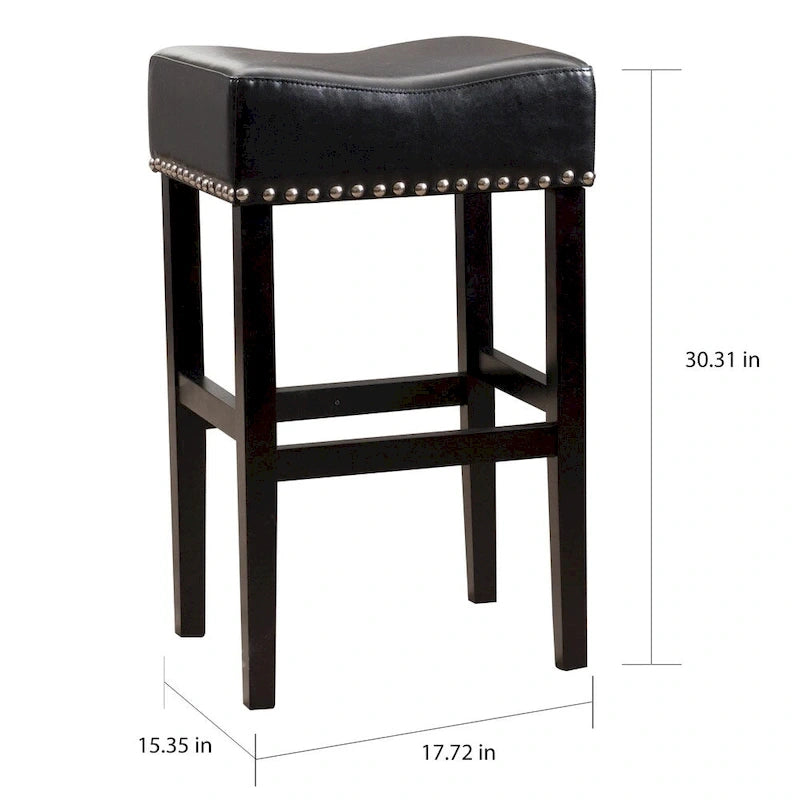 30-Inch Backless Bonded Leather Bar Stool with Nailhead Trim Black