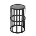 Industrial Round Iron Frame Ceramic Tile Top Grey Black Side Table