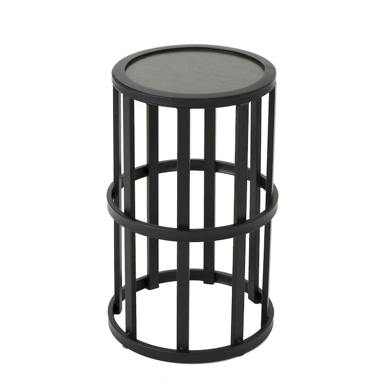Industrial Round Iron Frame Ceramic Tile Top Grey Black Side Table