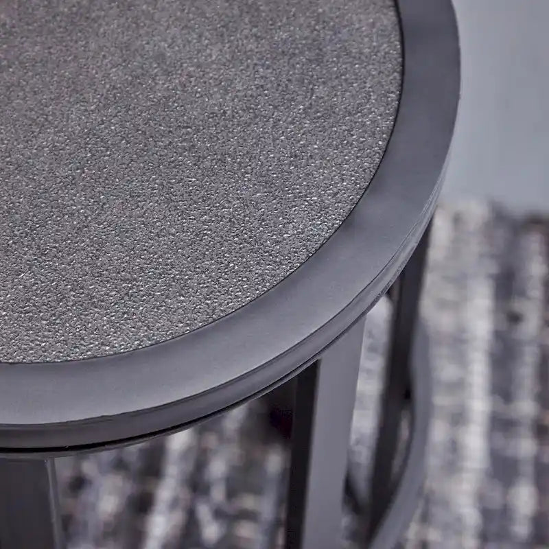 Industrial Round Iron Frame Ceramic Tile Top Grey Black Side Table