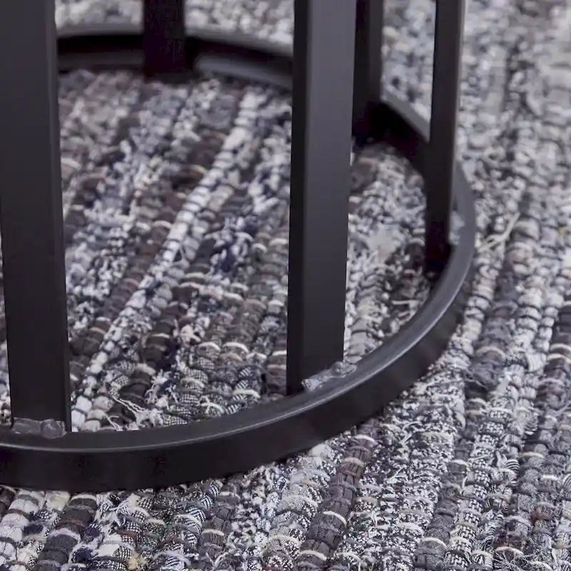Industrial Round Iron Frame Ceramic Tile Top Grey Black Side Table
