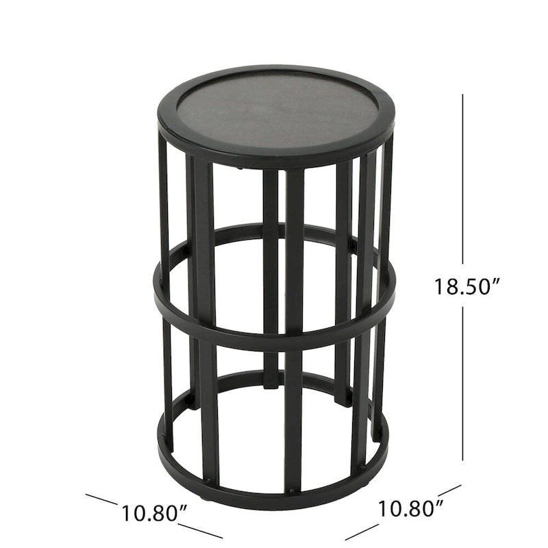 Industrial Round Iron Frame Ceramic Tile Top Grey Black Side Table