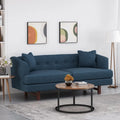 Mid-Century Modern Upholstered Sofa with Tufted Back and Accent Pillows, Navy Blue