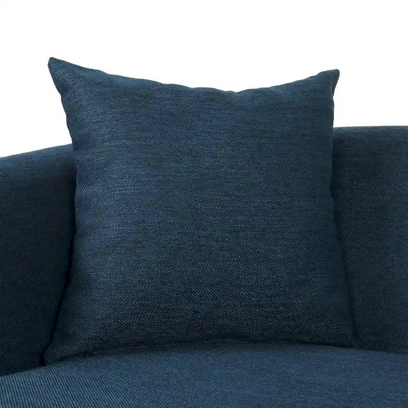 Mid-Century Modern Upholstered Sofa with Tufted Back and Accent Pillows, Navy Blue