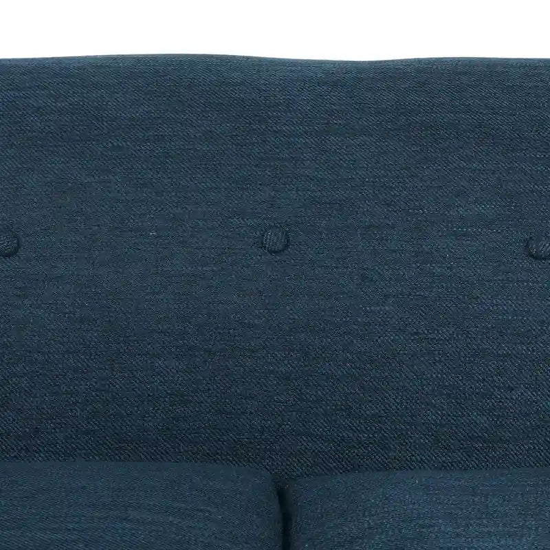Mid-Century Modern Upholstered Sofa with Tufted Back and Accent Pillows, Navy Blue