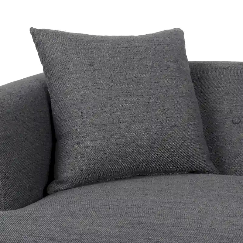 Mid-Century Modern Upholstered Sofa with Tufted Back and Accent Pillows, Navy Blue