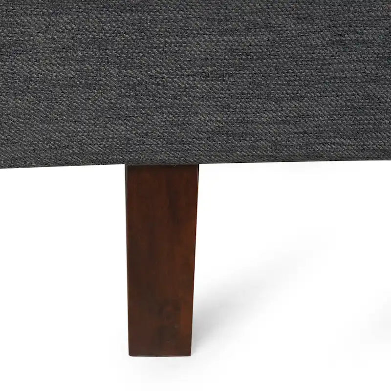 Mid-Century Modern Upholstered Sofa with Tufted Back and Accent Pillows, Navy Blue