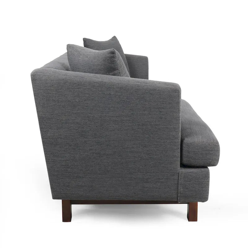 Mid-Century Modern Upholstered Sofa with Tufted Back and Accent Pillows, Navy Blue