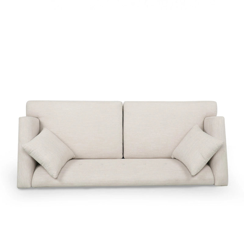 Mid-Century Modern Upholstered Sofa with Tufted Back and Accent Pillows, Navy Blue