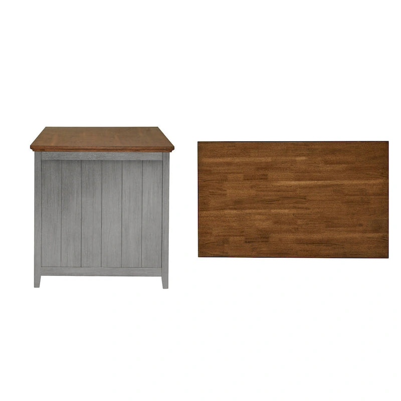 Two-Tone Oak Top Antique Finish Extendable Kitchen Island Three Drawers