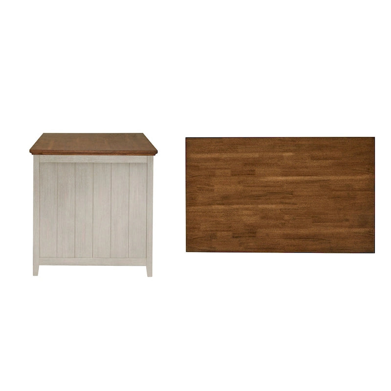 Two-Tone Oak Top Antique Finish Extendable Kitchen Island Three Drawers