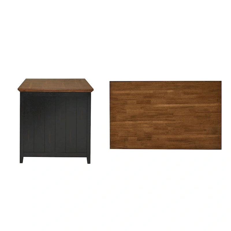 Two-Tone Oak Top Antique Finish Extendable Kitchen Island Three Drawers