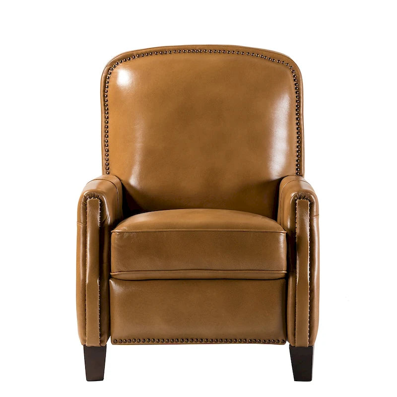 Retro Genuine Leather Manual Pushback Recliner Chair with Nailhead Trim