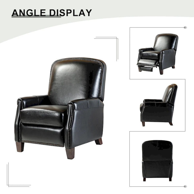 Retro Genuine Leather Manual Pushback Recliner Chair with Nailhead Trim