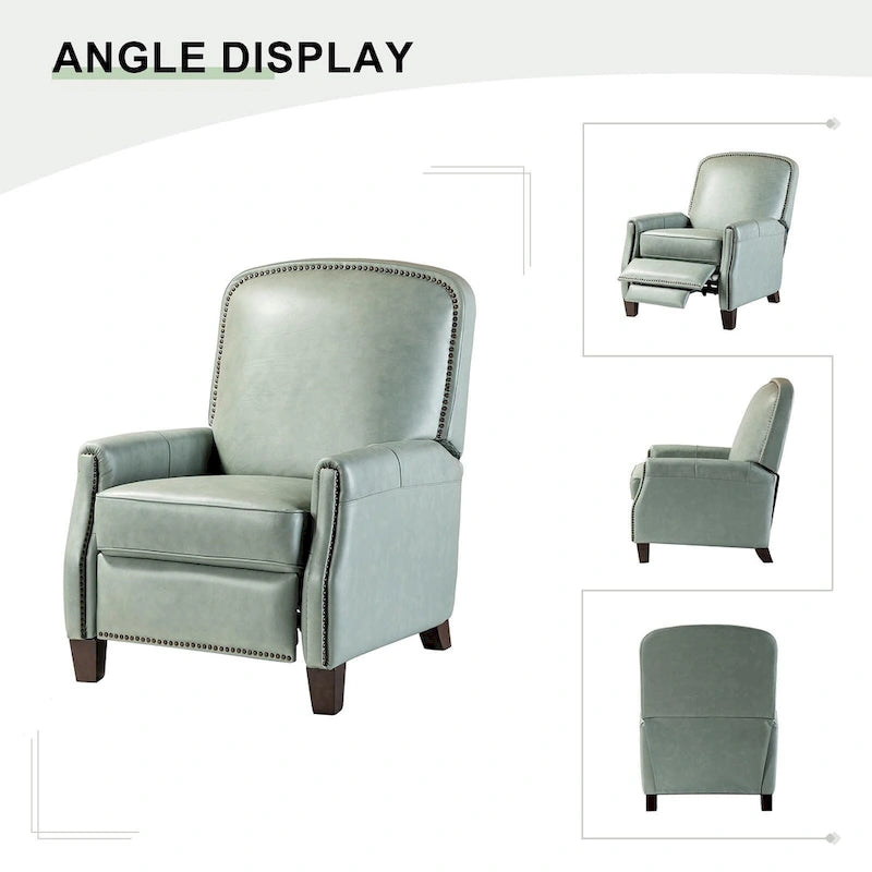 Retro Genuine Leather Manual Pushback Recliner Chair with Nailhead Trim
