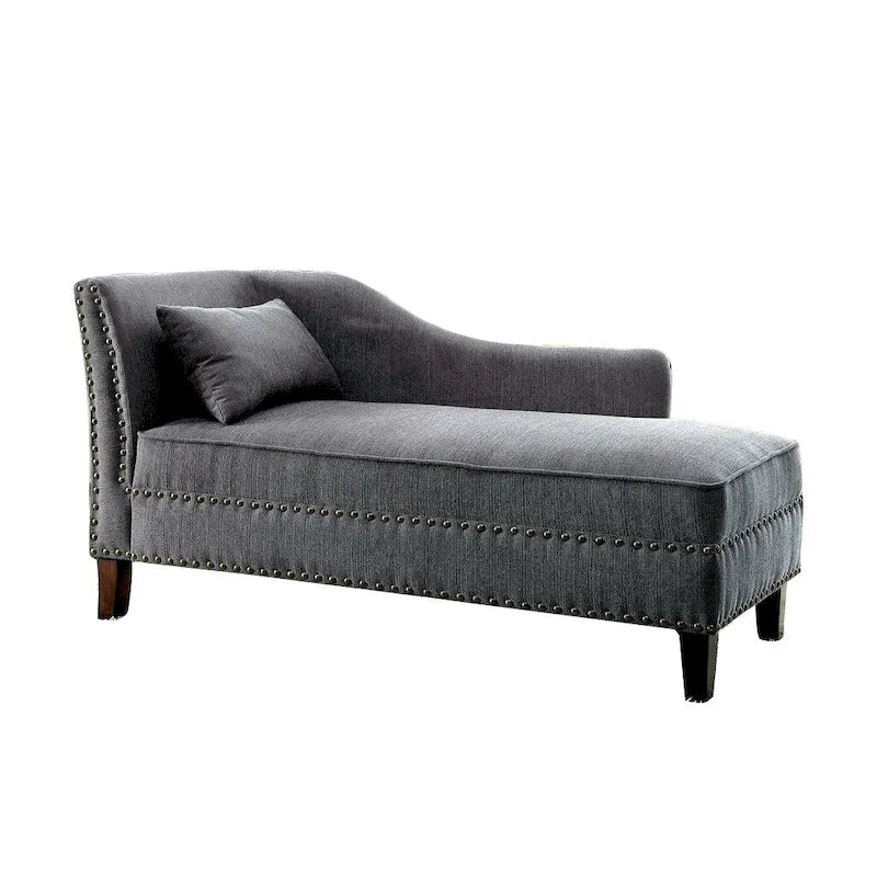 Upholstered Linen Chaise Lounge with Nailhead Trim Beige Grey