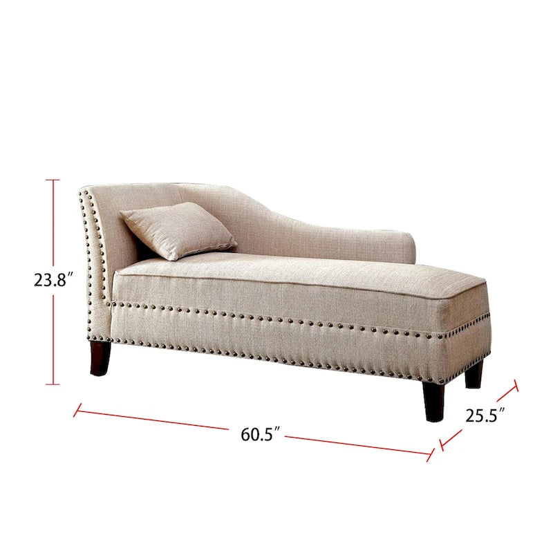 Upholstered Linen Chaise Lounge with Nailhead Trim Beige Grey