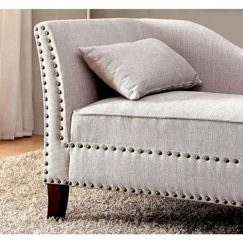 Upholstered Linen Chaise Lounge with Nailhead Trim Beige Grey