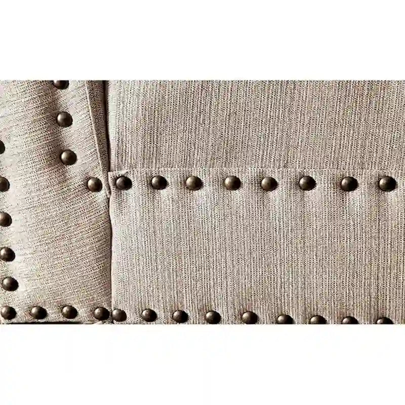Upholstered Linen Chaise Lounge with Nailhead Trim Beige Grey