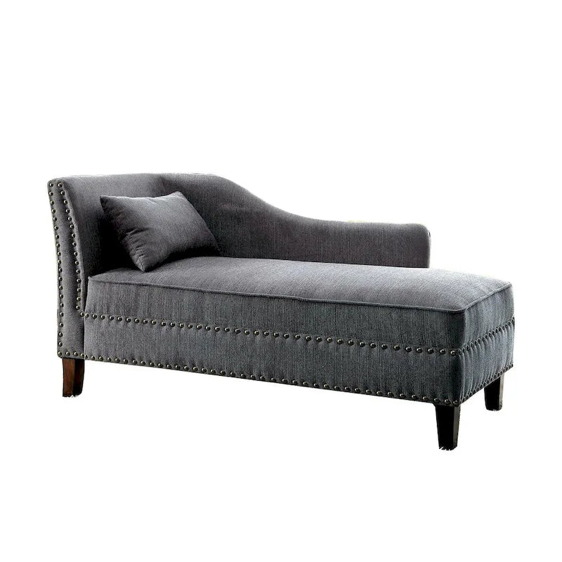 Upholstered Linen Chaise Lounge with Nailhead Trim Beige Grey