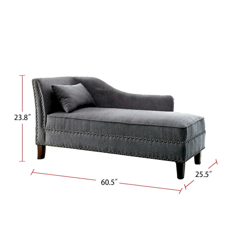 Upholstered Linen Chaise Lounge with Nailhead Trim Beige Grey