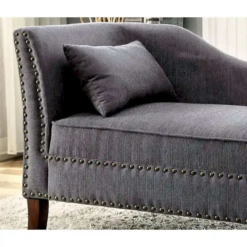 Upholstered Linen Chaise Lounge with Nailhead Trim Beige Grey