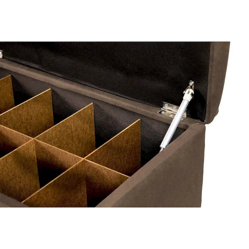 Lift Top Storage Bench Dual Compartment Shoe and Linen Organizer Brown