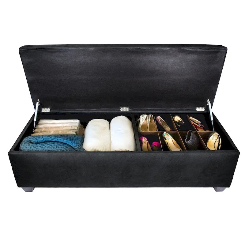 Lift Top Storage Bench Dual Compartment Shoe and Linen Organizer Brown
