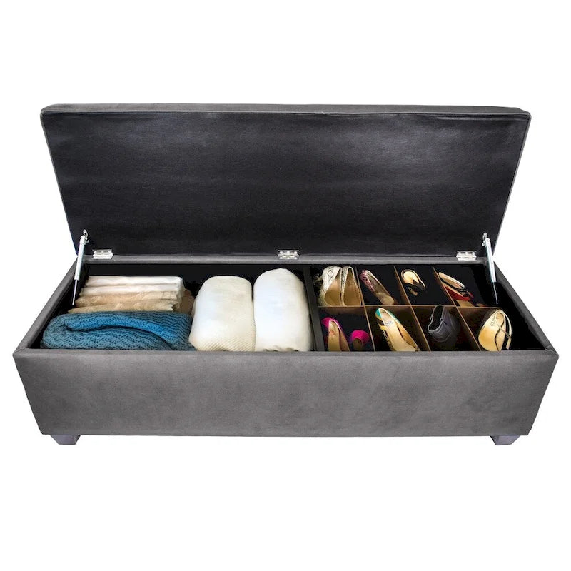 Lift Top Storage Bench Dual Compartment Shoe and Linen Organizer Brown
