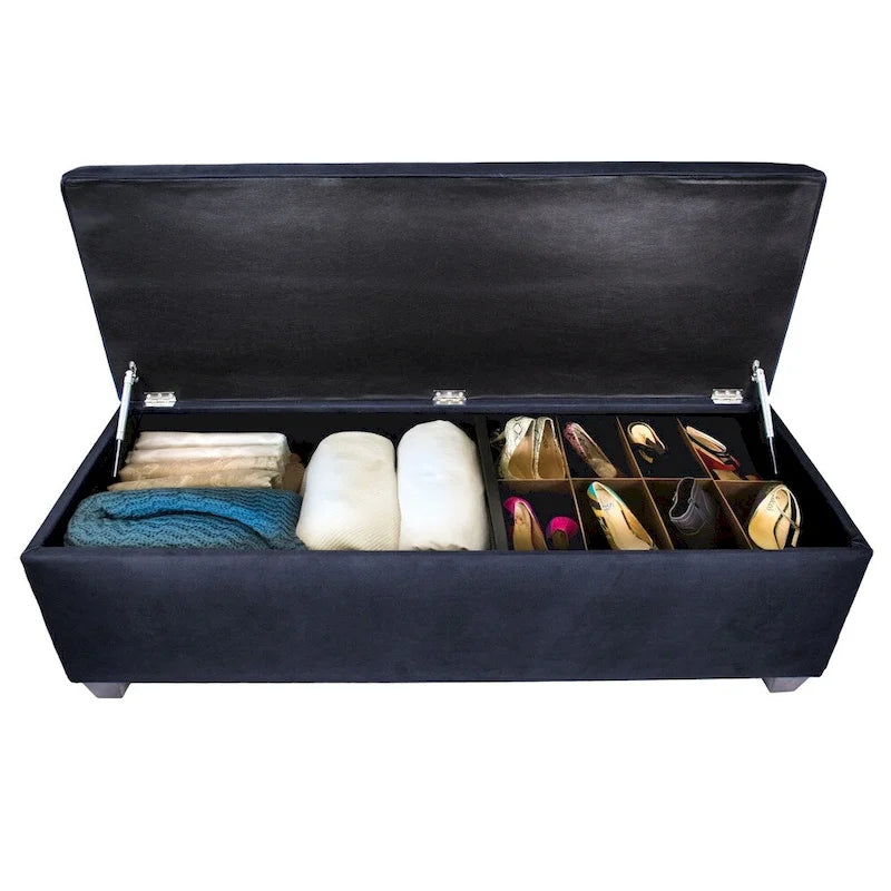 Lift Top Storage Bench Dual Compartment Shoe and Linen Organizer Brown