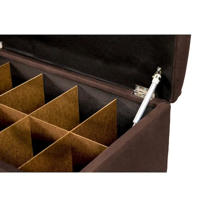 Lift Top Storage Bench Dual Compartment Shoe and Linen Organizer Brown
