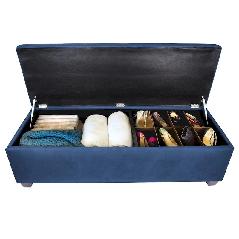 Lift Top Storage Bench Dual Compartment Shoe and Linen Organizer Brown