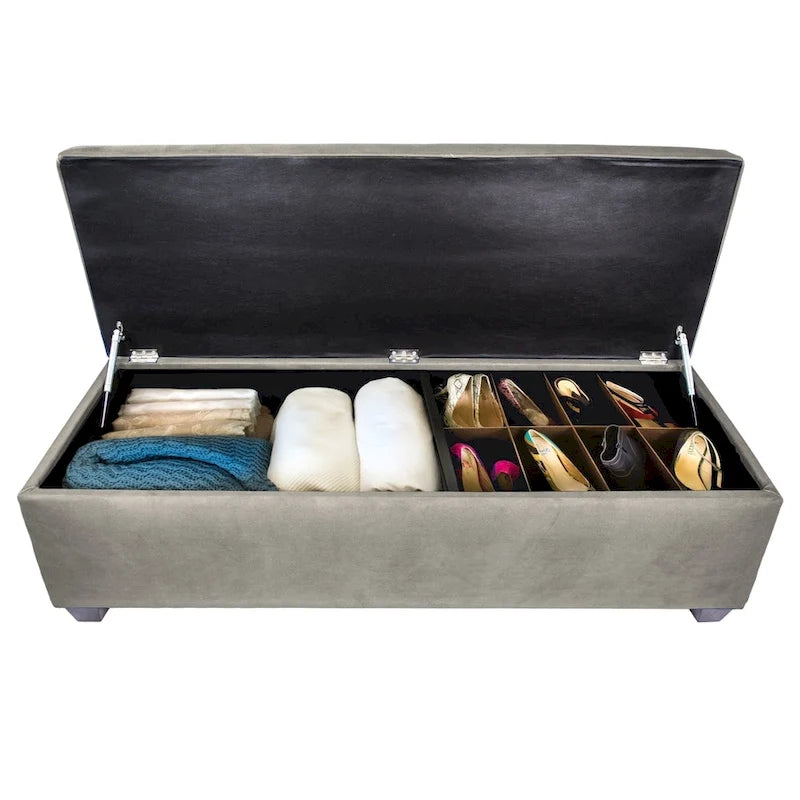 Lift Top Storage Bench Dual Compartment Shoe and Linen Organizer Brown