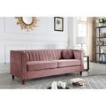 Channel Tufted Velvet Sofa with Rolled Arms and Wooden Legs Rose Black Beige