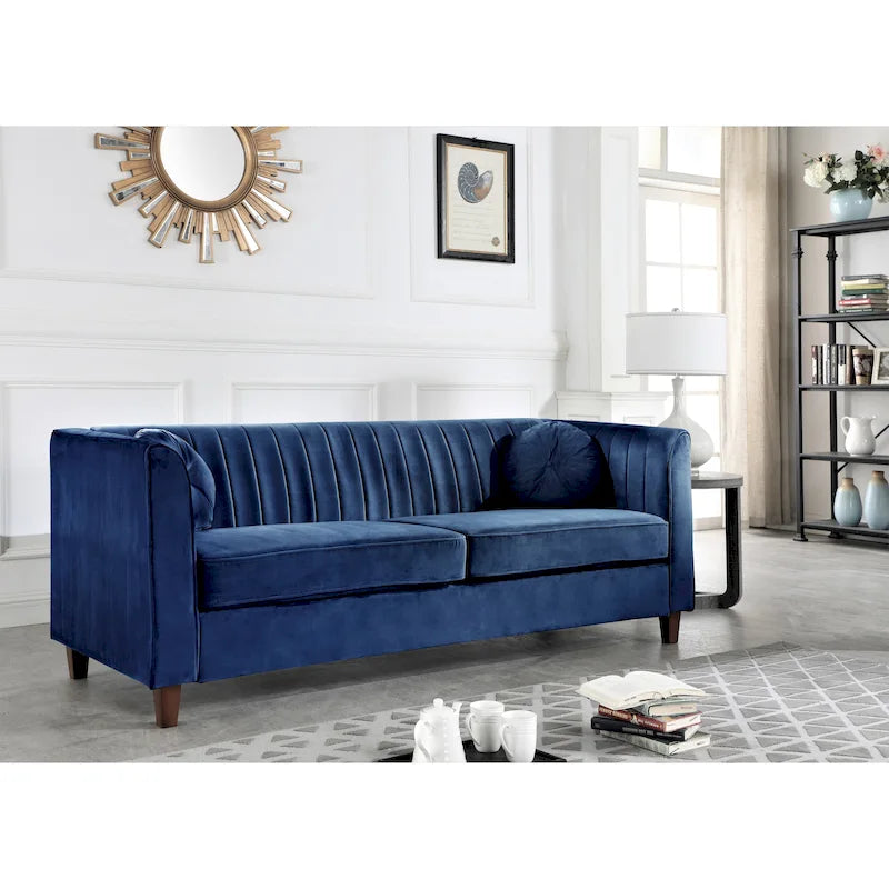 Channel Tufted Velvet Sofa with Rolled Arms and Wooden Legs Rose Black Beige