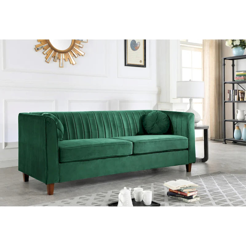 Channel Tufted Velvet Sofa with Rolled Arms and Wooden Legs Rose Black Beige