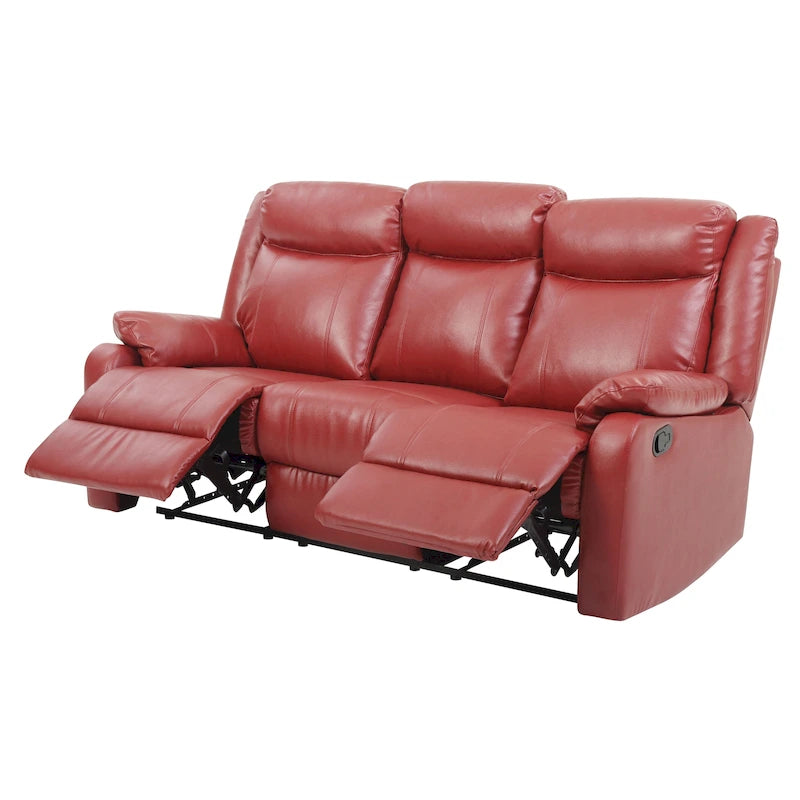 Faux Leather Double Reclining Sofa Modern Padded Arms Grey