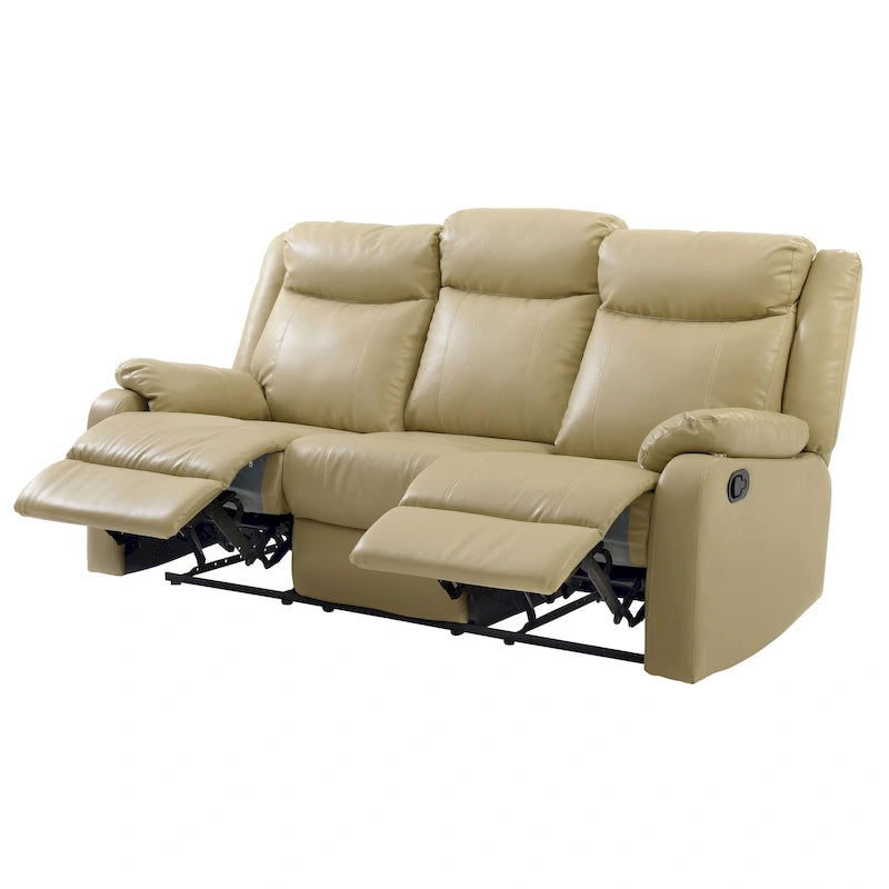 Faux Leather Double Reclining Sofa Modern Padded Arms Grey