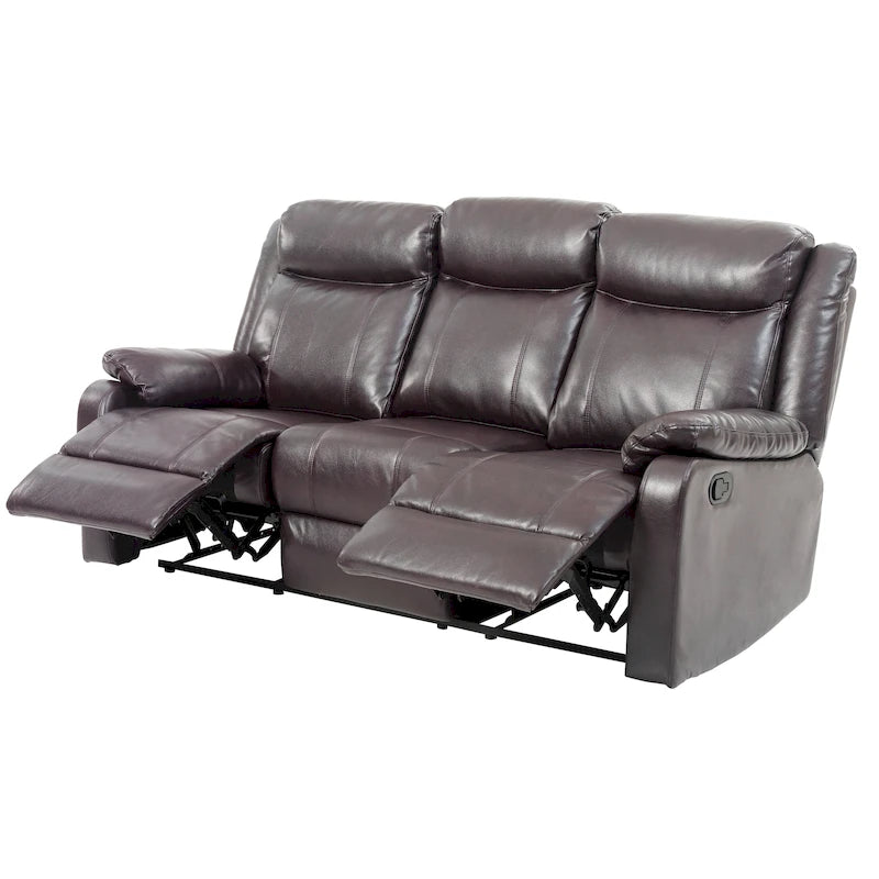 Faux Leather Double Reclining Sofa Modern Padded Arms Grey
