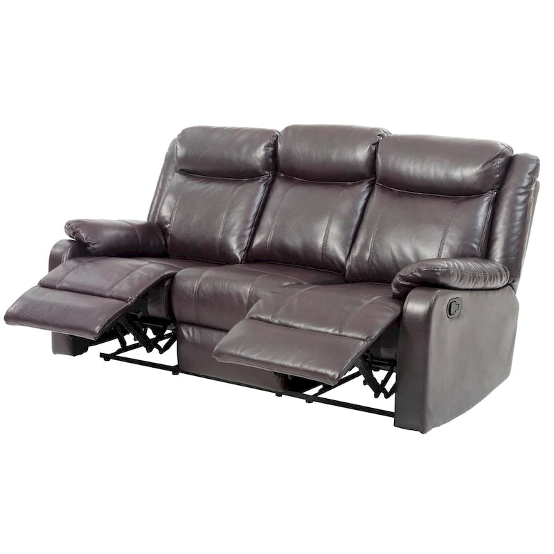 Faux Leather Double Reclining Sofa Modern Padded Arms Grey