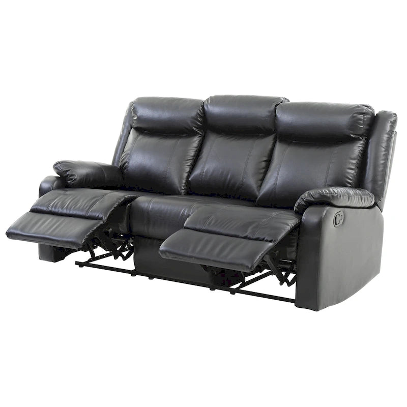 Faux Leather Double Reclining Sofa Modern Padded Arms Grey