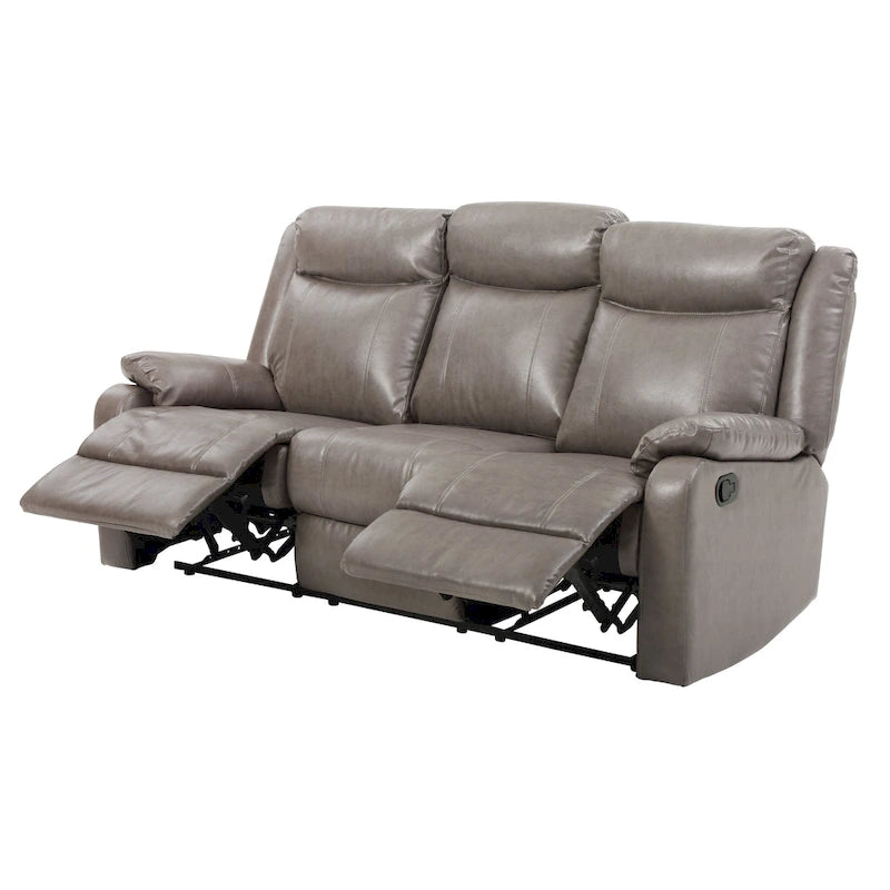 Faux Leather Double Reclining Sofa Modern Padded Arms Grey
