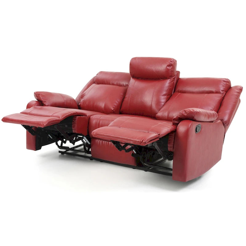 Faux Leather Double Reclining Sofa Modern Padded Arms Grey