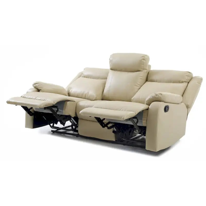 Faux Leather Double Reclining Sofa Modern Padded Arms Grey